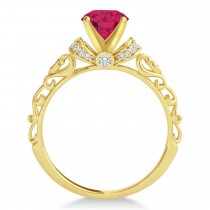 Ruby & Diamond Antique Style Engagement Ring 14k Yellow Gold (1.12ct)