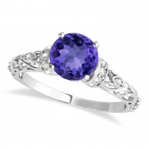 Tanzanite & Diamond Antique Style Engagement Ring Palladium (1.62ct)