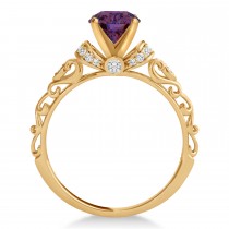 Lab Alexandrite & Diamond Antique Style Bridal Set 18k Rose Gold (1.12ct)