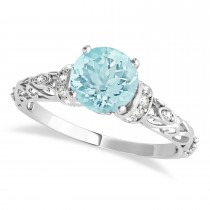 Aquamarine & Diamond Antique Style Bridal Set 18k White Gold (0.87ct)