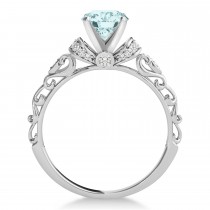 Aquamarine & Diamond Antique Style Bridal Set 18k White Gold (0.87ct)