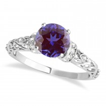 Alexandrite & Diamond Antique Style Bridal Set Palladium (1.12ct)
