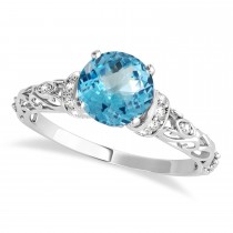Blue Topaz & Diamond Antique Style Bridal Set 18k White Gold (1.62ct)