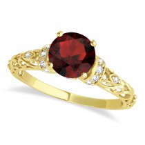 Garnet & Diamond Antique Style Bridal Set 14k Yellow Gold (1.12ct)