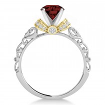 Garnet & Diamond Antique Style Bridal Set 18k Two-Tone Gold (1.12ct)