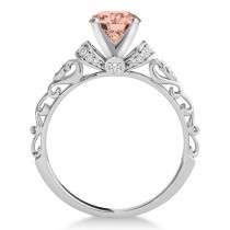 Morganite & Diamond Antique Style Bridal Set 14k White Gold (0.87ct)