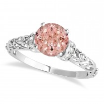 Morganite & Diamond Antique Style Bridal Set 18k White Gold (0.87ct)
