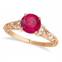 Ruby & Diamond Antique Style Bridal Set 14k Rose Gold (0.87ct)