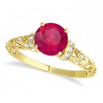 Ruby & Diamond Antique Style Bridal Set 14k Yellow Gold (1.62ct)