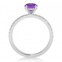 Emerald Amethyst & Diamond Single Row Hidden Halo Engagement Ring 18k White Gold (1.31ct)
