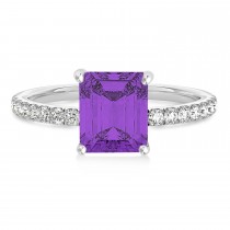 Emerald Amethyst & Diamond Single Row Hidden Halo Engagement Ring 18k White Gold (1.31ct)