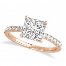 Princess Diamond Single Row Hidden Halo Engagement Ring 18k Rose Gold (0.81ct)