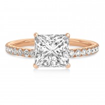 Princess Diamond Single Row Hidden Halo Engagement Ring 18k Rose Gold (0.81ct)