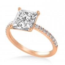Princess Diamond Single Row Hidden Halo Engagement Ring 18k Rose Gold (0.81ct)