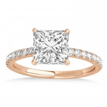 Princess Diamond Single Row Hidden Halo Engagement Ring 18k Rose Gold (0.81ct)