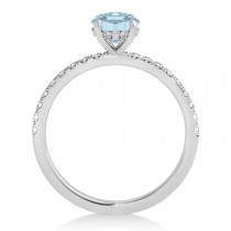 Princess Aquamarine & Diamond Single Row Hidden Halo Engagement Ring 18k White Gold (0.81ct)
