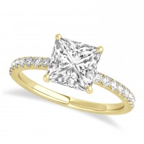 Princess Lab Grown Diamond Single Row Hidden Halo Engagement Ring 14k Yellow Gold (0.81ct)