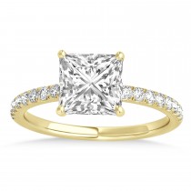 Princess Lab Grown Diamond Single Row Hidden Halo Engagement Ring 18k Yellow Gold (0.81ct)