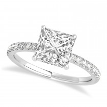Princess Lab Grown Diamond Single Row Hidden Halo Engagement Ring Palladium (0.81ct)
