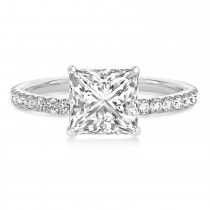 Princess Lab Grown Diamond Single Row Hidden Halo Engagement Ring Palladium (0.81ct)