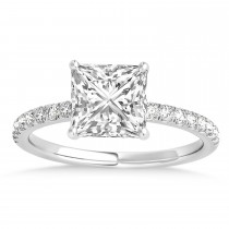 Princess Lab Grown Diamond Single Row Hidden Halo Engagement Ring Palladium (0.81ct)