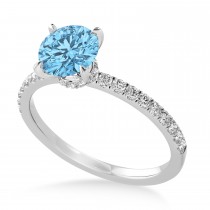 Round Blue Topaz & Diamond Single Row Hidden Halo Engagement Ring 14k White Gold (1.25ct)