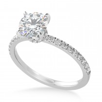 Round Moissanite & Diamond Single Row Hidden Halo Engagement Ring 14k White Gold (1.25ct)