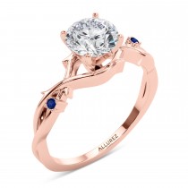 Blue Sapphire Vine Leaf Solitaire Engagement Ring 18K Rose Gold (0.02ct)