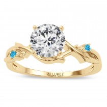Blue Topaz Vine Leaf Solitaire Engagement Ring 18K Yellow Gold (0.02ct)