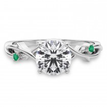 Emerald Vine Leaf Solitaire Engagement Ring 18K White Gold (0.02ct)