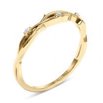 Round Diamond Vine Leaf Engagement Ring Bridal Set 18K Yellow Gold (0.05ct)