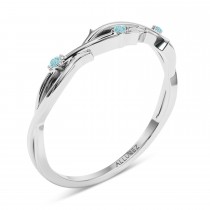 Round Aquamarine Vine Leaf Engagement Ring Bridal Set 14K White Gold (0.05ct)