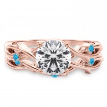Round Blue Topaz Vine Leaf Engagement Ring Bridal Set 18K Rose Gold (0.05ct)