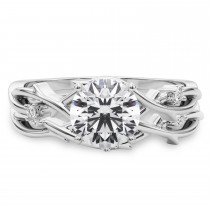 Round Lab Grown Diamond Vine Leaf Engagement Ring Bridal Set in Platinum (0.05ct)