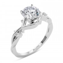 Round Diamond  Vine Leaf Engagement Ring Bridal Set in Palladium (0.05ct)