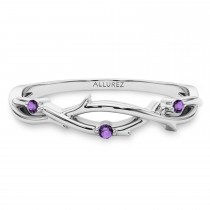 Round Amethyst Vine Leaf Ring Wedding Band in Platinum (0.03ct)