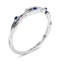 Round Blue Sapphire Vine Leaf Ring Wedding Band in Platinum (0.03ct)