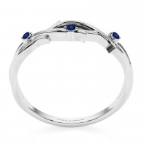 Round Blue Sapphire Vine Leaf Ring Wedding Band in Platinum (0.03ct)