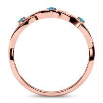 Round Blue Topaz Vine Leaf Ring Wedding Band 18K Rose Gold (0.03ct)