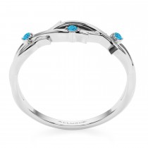 Round Blue Topaz Vine Leaf Ring Wedding Band 18K White Gold (0.03ct)