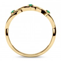 Round Emerald Vine Leaf Ring Wedding Band 18K Yellow Gold (0.03ct)