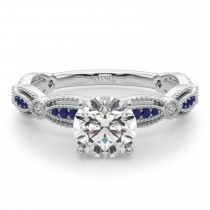 Antique Style Blue Sapphire & Diamond Bridal Ring Set in Palladium (0.40ct)