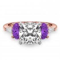 Cushion Cut Lab Grown Diamond & Oval Amethyst Engagement Ring 14K Rose Gold (3.98ct)