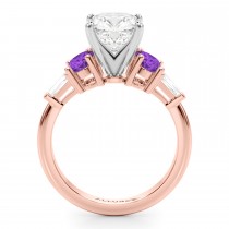 Cushion Cut Lab Grown Diamond & Oval Amethyst Engagement Ring 18K Rose Gold (3.98ct)