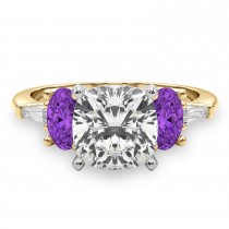 Cushion Cut Lab Grown Diamond & Oval Amethyst Engagement Ring 18K Yellow Gold (3.98ct)