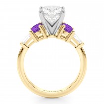 Cushion Cut Lab Grown Diamond & Oval Amethyst Engagement Ring 18K Yellow Gold (3.98ct)