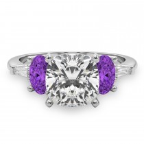Cushion Cut Lab Grown Diamond & Oval Amethyst Engagement Ring in Palladium (3.98ct)