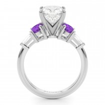 Cushion Cut Lab Grown Diamond & Oval Amethyst Engagement Ring in Palladium (3.98ct)