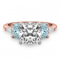 Cushion Cut Lab Grown Diamond & Oval Aquamarine Engagement Ring 14K Rose Gold (3.98ct)