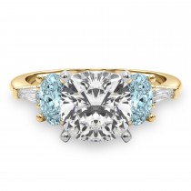 Cushion Cut Lab Grown Diamond & Oval Aquamarine Engagement Ring 14K Yellow Gold (3.98ct)